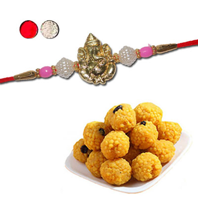 "Designer Fancy Rakhi - FR- 8340 A (Single Rakhi), 500gms of Laddu (ED) - Click here to View more details about this Product